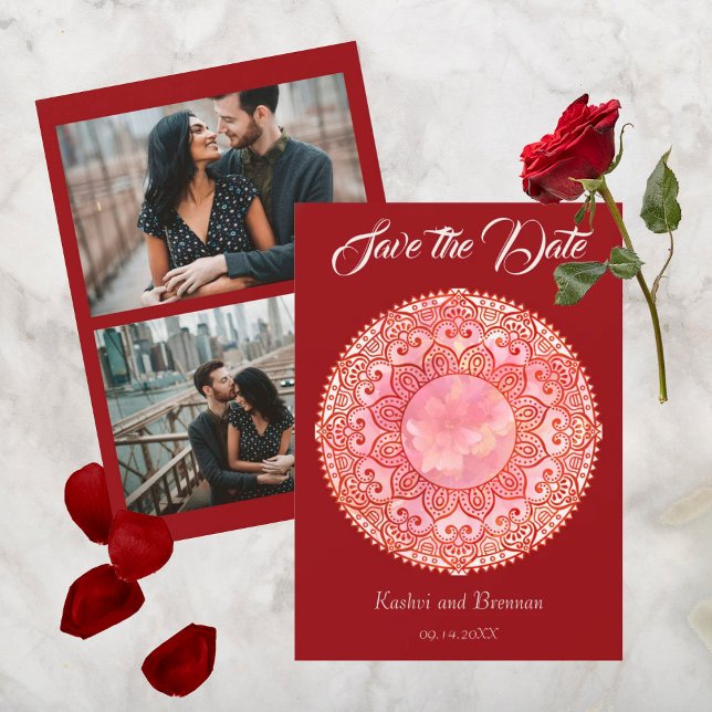 Cartão de Save the Date de Casamento Mehndi Deslum (Criador carregado)