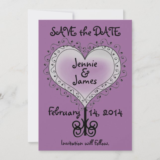 Cartão de Save the Date de Casamento Roxo Mauve (Frente)