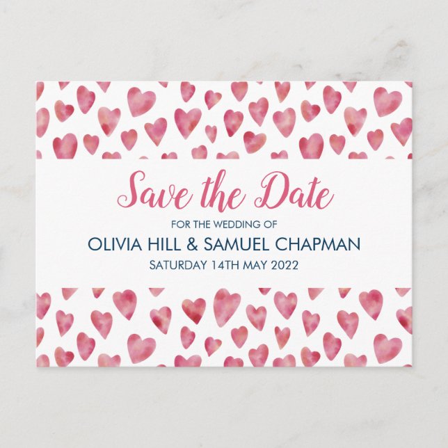 Cartão de Save the Date de Coração Rosa (Frente)