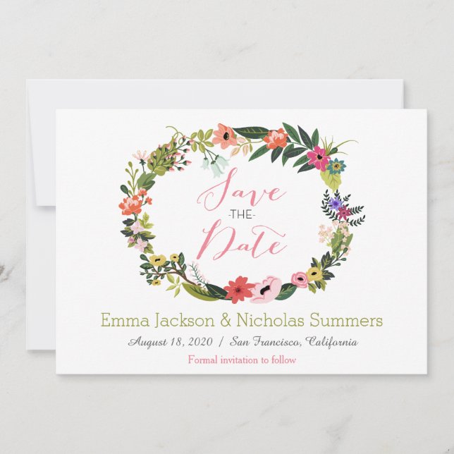 Cartão de Save the Date de Coroa Floral (Frente)
