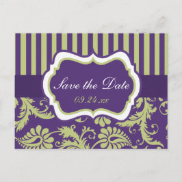Cartão de Save the Date de Damasco Roxo, Branco e 