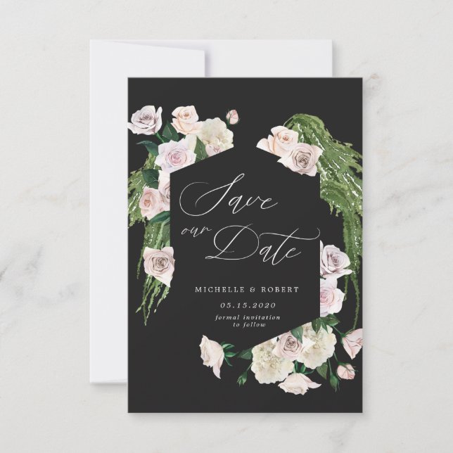Cartão de Save The Date de floral sofisticado rosa (Frente)
