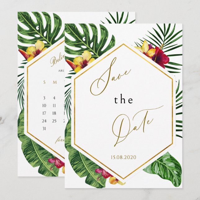 Cartão de Save The Date de Floral Tropical (Frente/Verso)