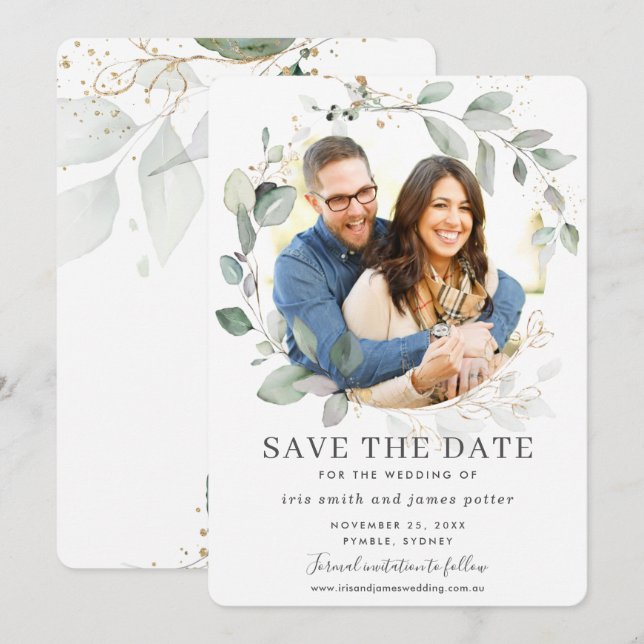Cartão de Save the Date de Folhas de Verdura Chic  (Frente/Verso)