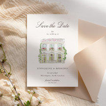 Cartão de Save the Date de Foto de Mansão em Aquar