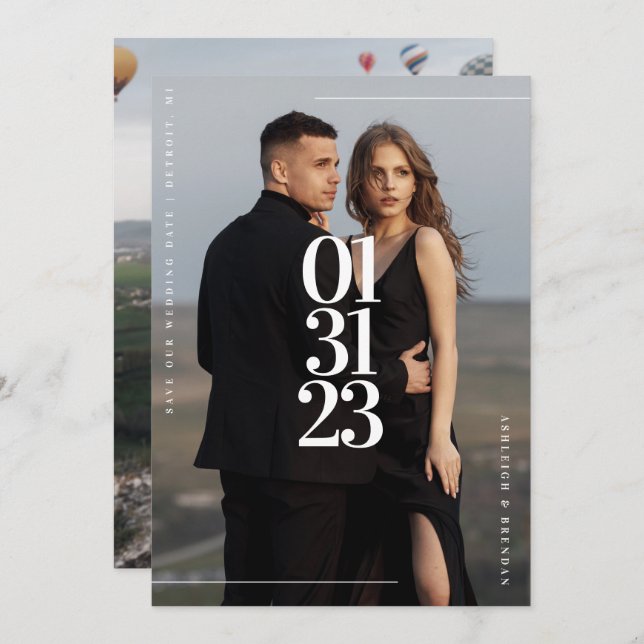 Cartão de Save The Date de Foto Moderno e Simples (Frente/Verso)