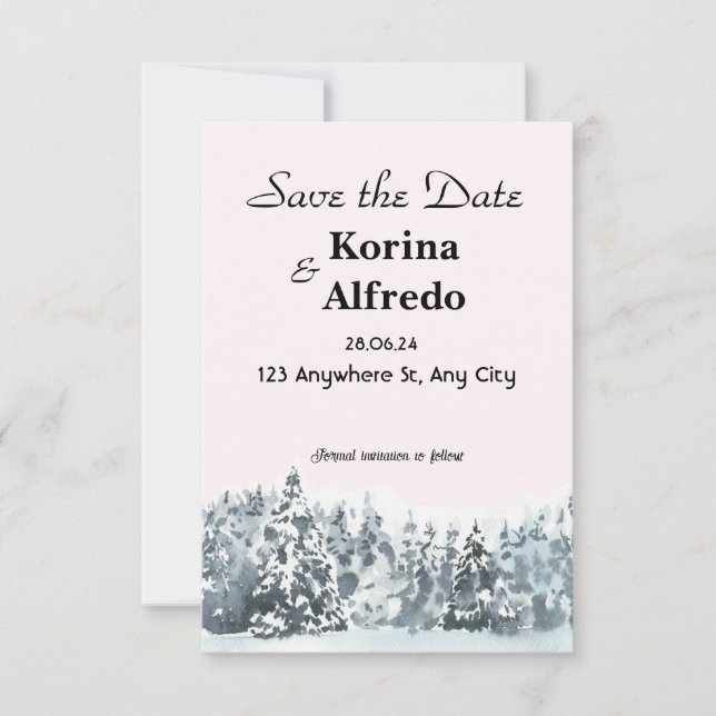 Cartão de Save the Date de inverno com aquarela de (Frente)