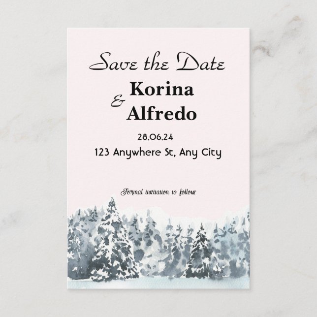 Cartão de Save the Date de inverno com aquarela de (Frente)