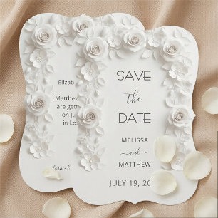 Cartão de Save The Date de Rosas Brancas 3D