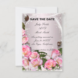 Cartão de Save the Date de Rosas Cor-de-Rosa e Pér