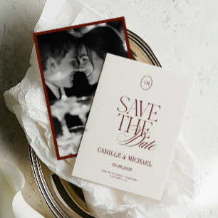 Cartão de Save the Date de Terracota Profunda e El