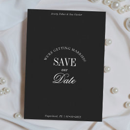 Cartão de Save the Date Elegante Preto e Branco co