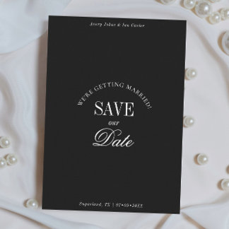 Cartão de Save the Date Elegante Preto e Branco co
