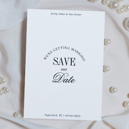 Cartão de Save the Date Elegante Preto e Branco co