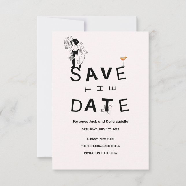Cartão de Save the Date em Dourado e Branco Elegan (Frente)