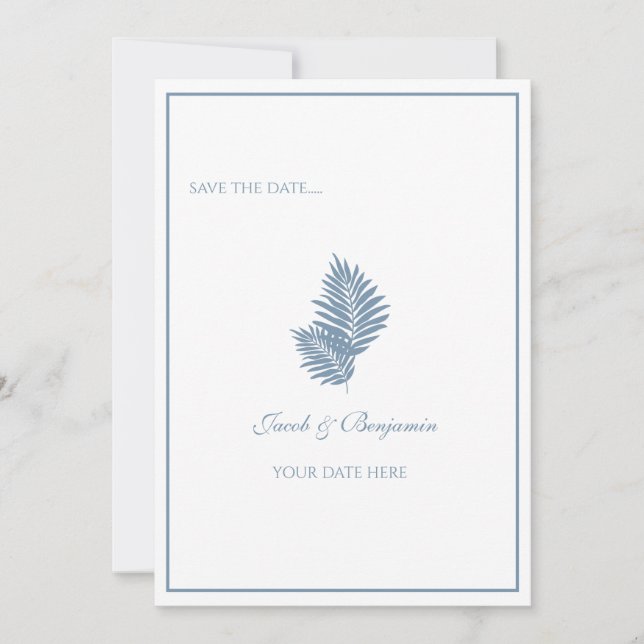 Cartão de Save the Date Flat Blue Palm (Frente)