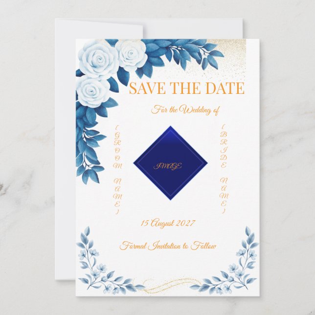 Cartão de Save the Date Floral Azul Elegante (Frente)
