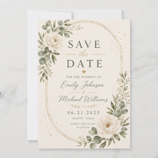 Cartão de Save the Date Floral Branco Elegante