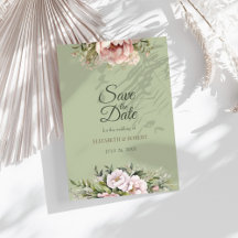 Cartão de Save the Date Floral de Peônia Verde Sál