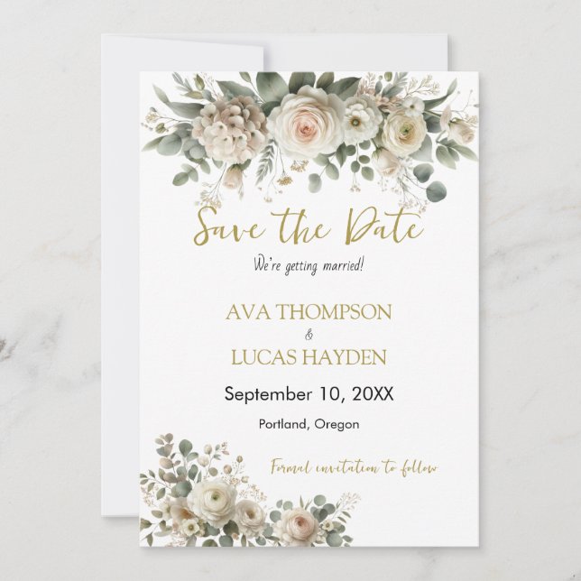 Cartão de Save the Date Floral Romântico Rosa e Do (Frente)