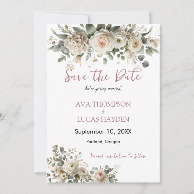 Cartão de Save the Date Floral Romântico Rosa Empo (Frente)