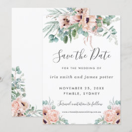 Cartão de Save the Date Floral Rosa Blush Chic