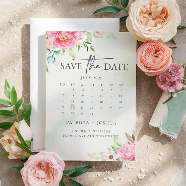 Cartão de Save the Date Floral Rosa Poa Boho (Criador carregado)
