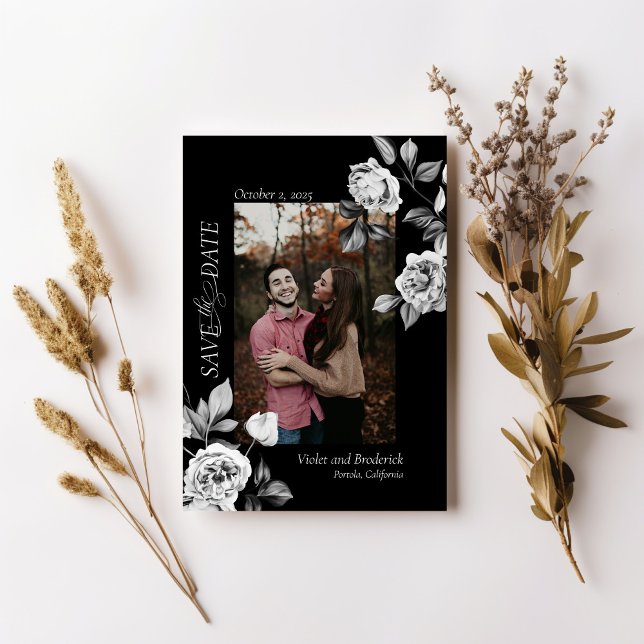Cartão de Save the Date Floral Sofisticado e Perso (Criador carregado)