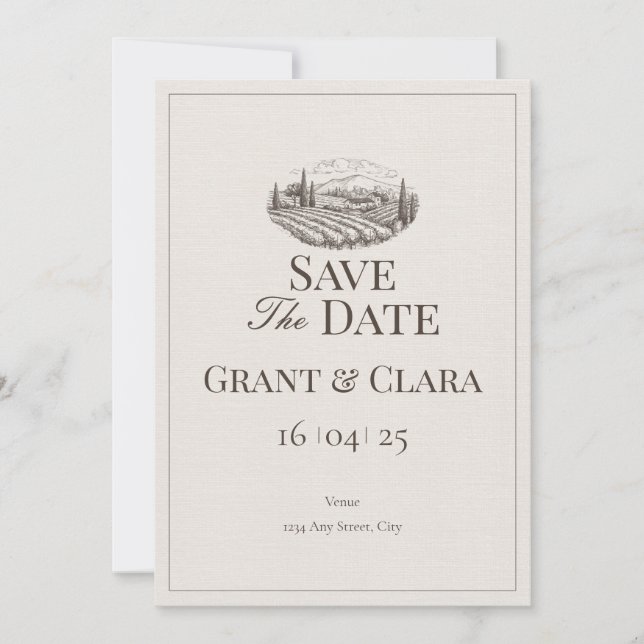 Cartão de Save The Date Oak & Ivory Flat (Frente)