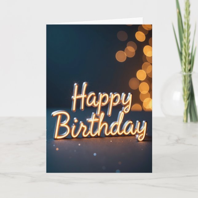 Cartão de Script Brilho de Aniversário (Frente)