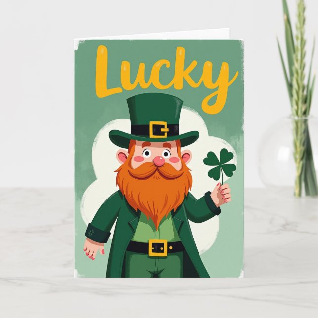 Cartão de Script Ouro do Leprechaun Sortudo (Frente)
