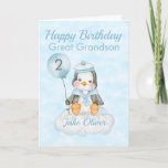 Cartão de segundo aniversário Azul Pinguim Excelen<br><div class="desc">Um cartão de aniversário de pinguins de bebê segundo aniversário do neto de Excelente giro. O cartão apresenta um pinguim bebê sentado numa nuvem segurando um balão. Um doce design para seu neto ou neto excelente que terá 2 anos de idade. Adicione o nome da criança à frente do cartão...</div>