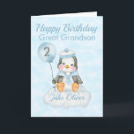 Cartão de segundo aniversário Azul Pinguim Excelen<br><div class="desc">Um cartão de aniversário de pinguins de bebê segundo aniversário do neto de Excelente giro. O cartão apresenta um pinguim bebê sentado numa nuvem segurando um balão. Um doce design para seu neto ou neto excelente que terá 2 anos de idade. Adicione o nome da criança à frente do cartão...</div>