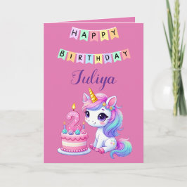 Cartão de segundo aniversário da família de unicór