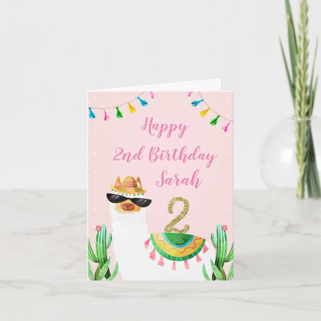 Cartão de segundo aniversário de Lama rosa (Frente)