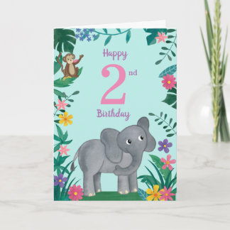 Cartão De segundo aniversário Elefante E Amigo