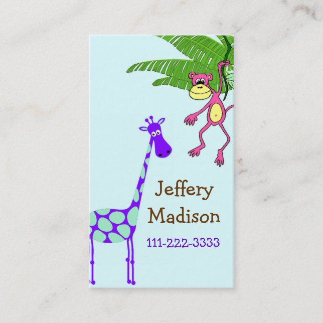 Cartão de segurança do miúdo do macaco e do girafa (Frente)