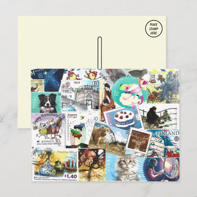 Cartão de selos postais diversos (Frente/Verso)