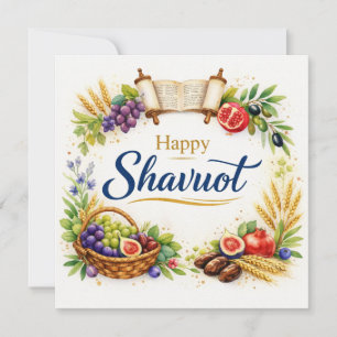 Cartão de Shavuot, Aquarela, Frutas, Rolo da Torá,