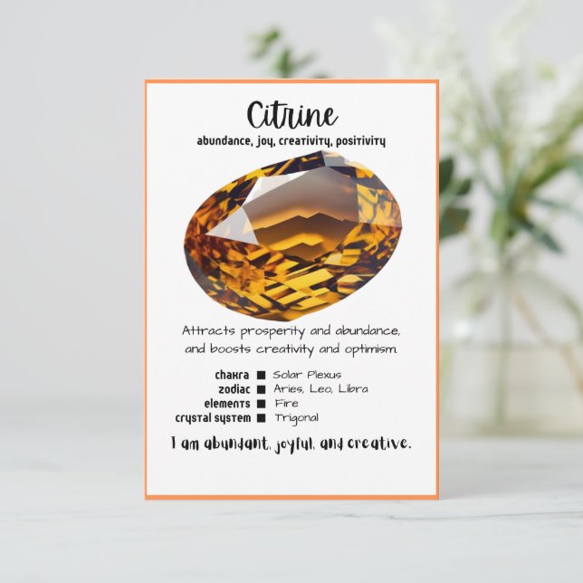 Cartão de Significado de Cristal Citrina (Em pé/Frente)