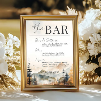 Cartão de Sinal de Bar de Casamento de Montanha Ou