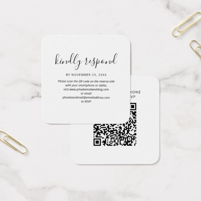 Cartão de site de casamento com RSVP com código QR (Escritótio)