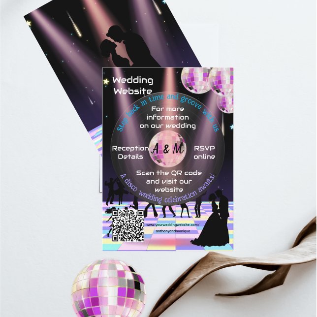 Cartão de Site Personalizável de Casamento Disco (Criador carregado)