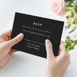 Cartão De Site Rsvp Online Preto Simples<br><div class="desc">Versão sem limite. (Também disponível com uma borda preta) Cartão de inserção preto e branco simples e limpo para o seu cartão de endereço do site de casamento rsvp; online. Ilustração de folha deliciosa em frente e atrás. Personalize para se adequar a quase qualquer convite alterando estilos de fonte, cores,...</div>