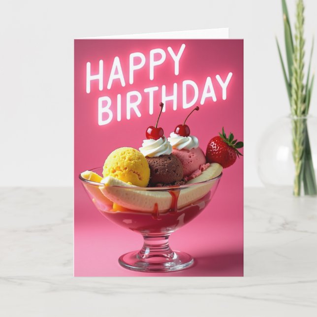 Cartão de Sobremesa de Aniversário Neon (Frente)