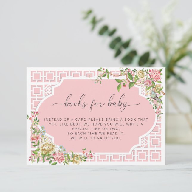 Cartão de Solicitação de Livros Chinoiserie Rosa - (Em pé/Frente)