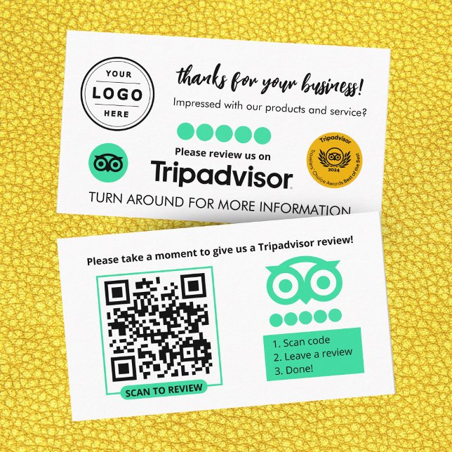 Cartão de Solicitação de Revisão do Tripadvisor co (Tripadvisor Review Request Card that you can personalize with your Logo and QR Code)