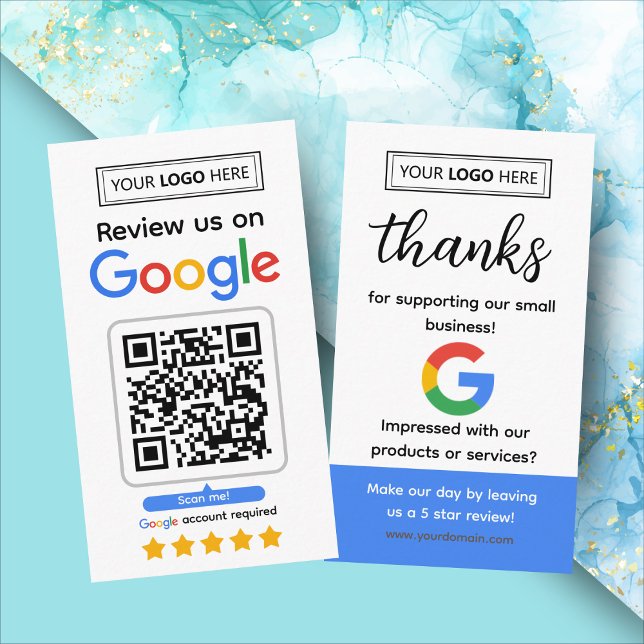 Cartão de solicitação de revisão Google com logoti (Google business review request card with logo and qr code, get 5 star reviews for your business)