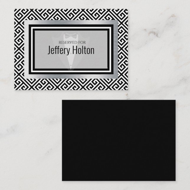 Cartão de solteiro preto e prateado (Frente/Verso)