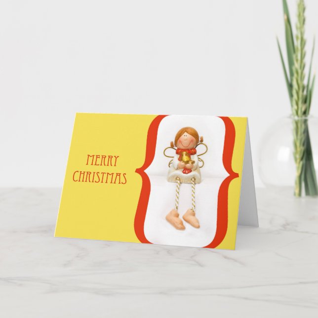 Cartão de sorriso do Natal do anjo (ouro) (Frente)